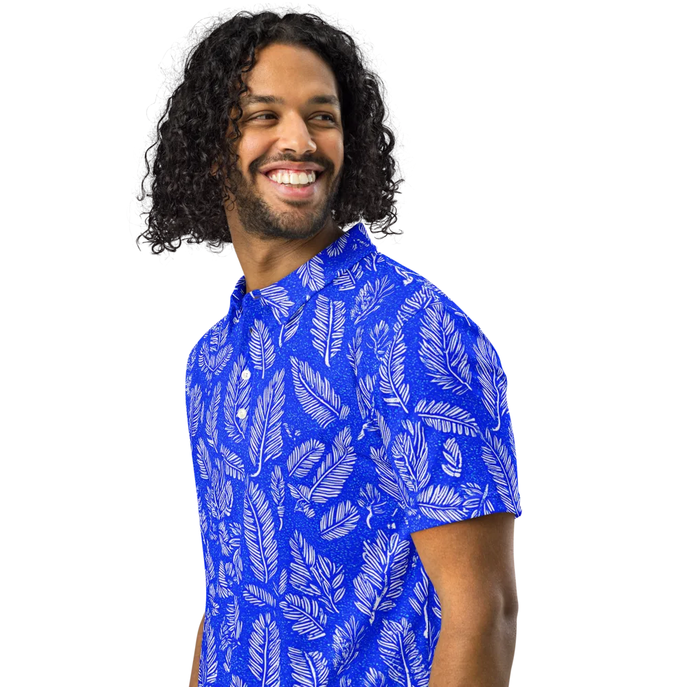 Azure Fronds on Men's Slim Fit Polo Shirt — Left Front