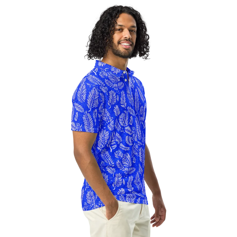 Azure Fronds on Men's Slim Fit Polo Shirt — Right Front