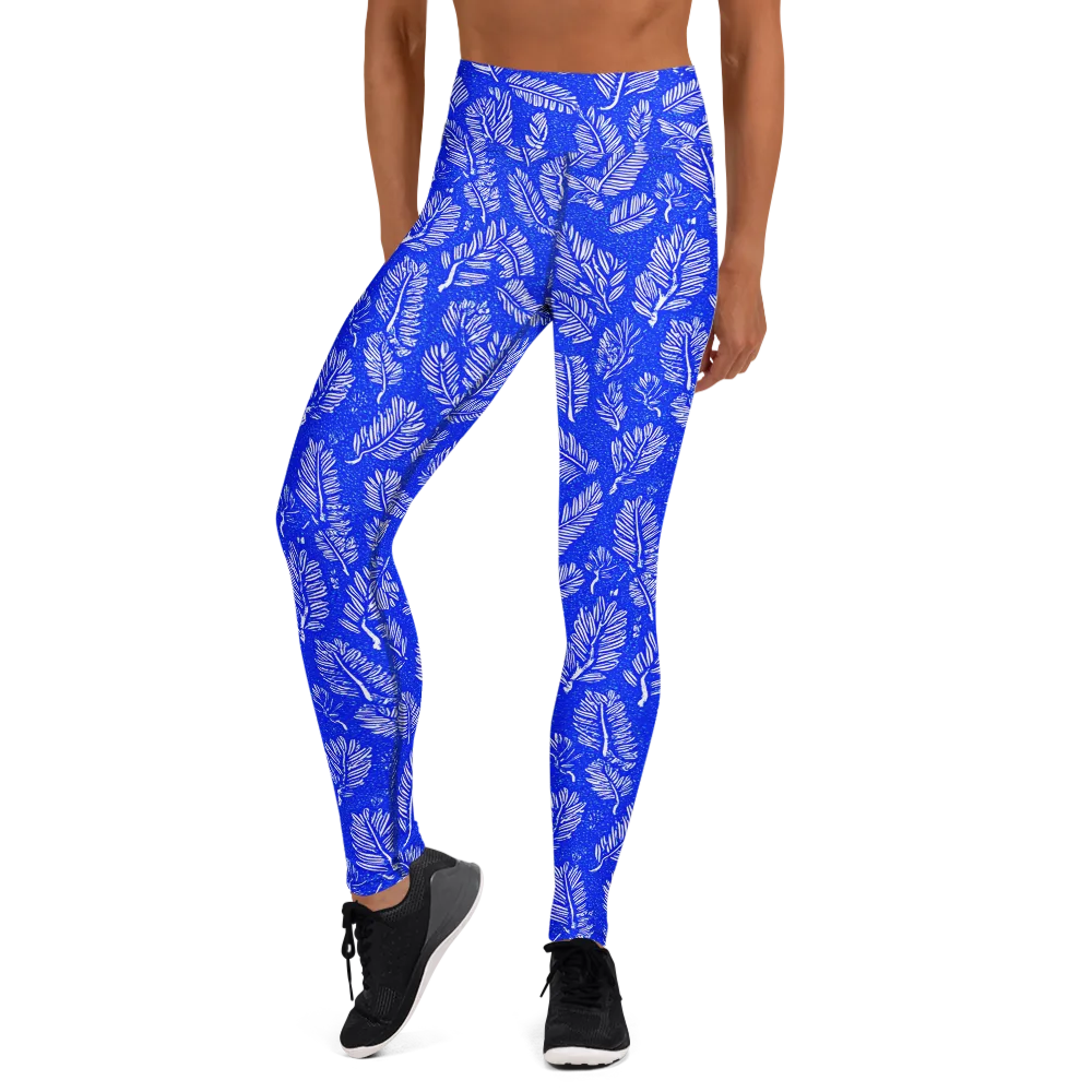 Azure Fronds on Yoga Leggings — Front