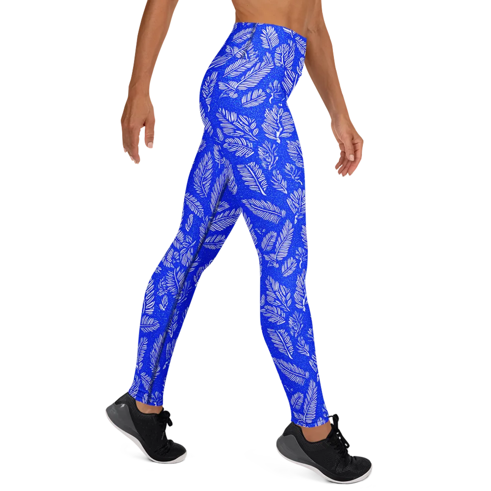 Azure Fronds on Yoga Leggings — Right