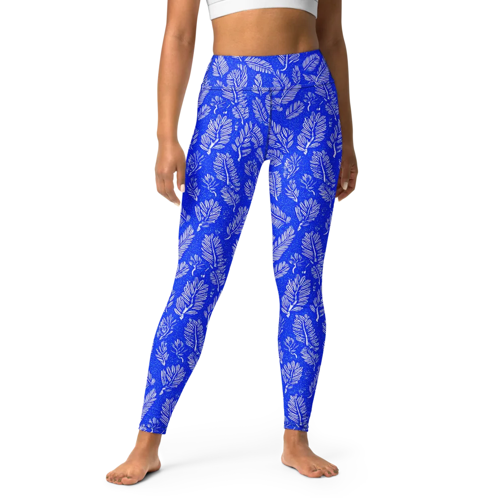 Azure Fronds on Yoga Leggings — Front