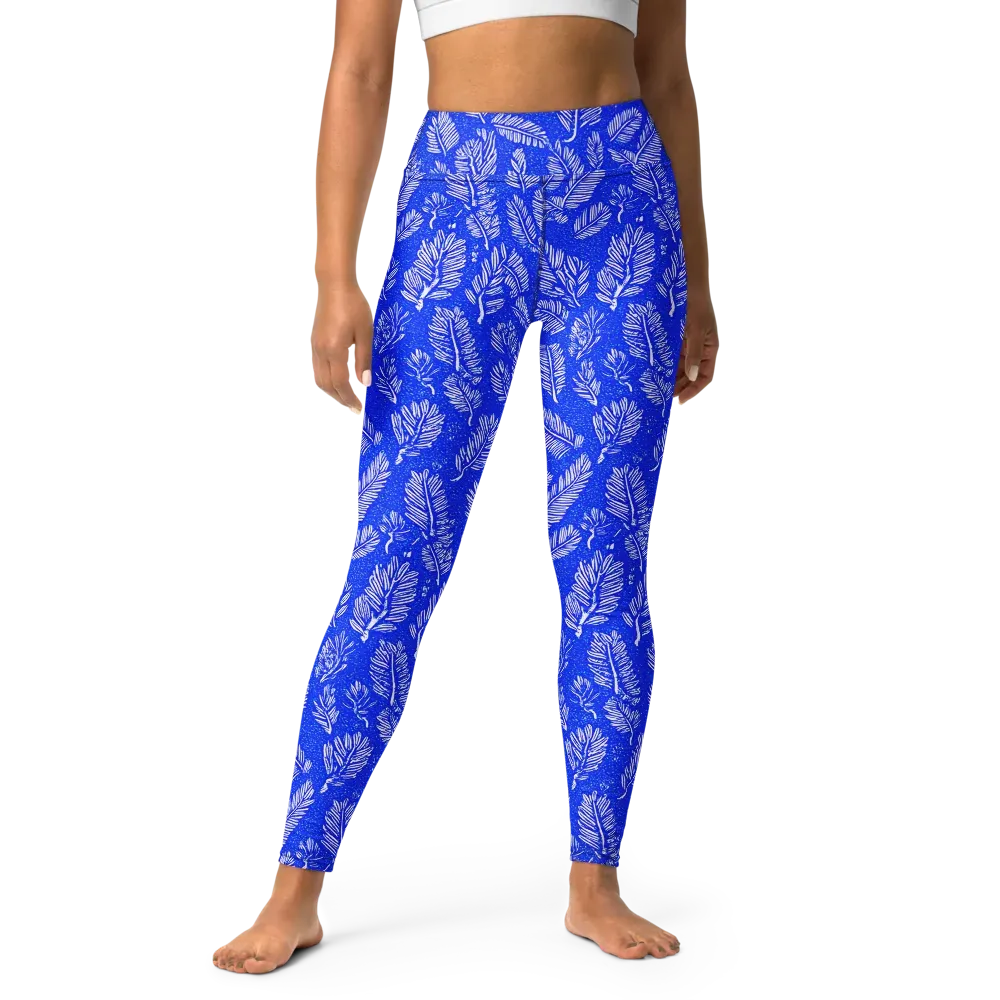 Azure Fronds on Yoga Leggings — Front