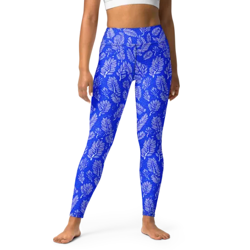 Azure Fronds on a Yoga Leggings