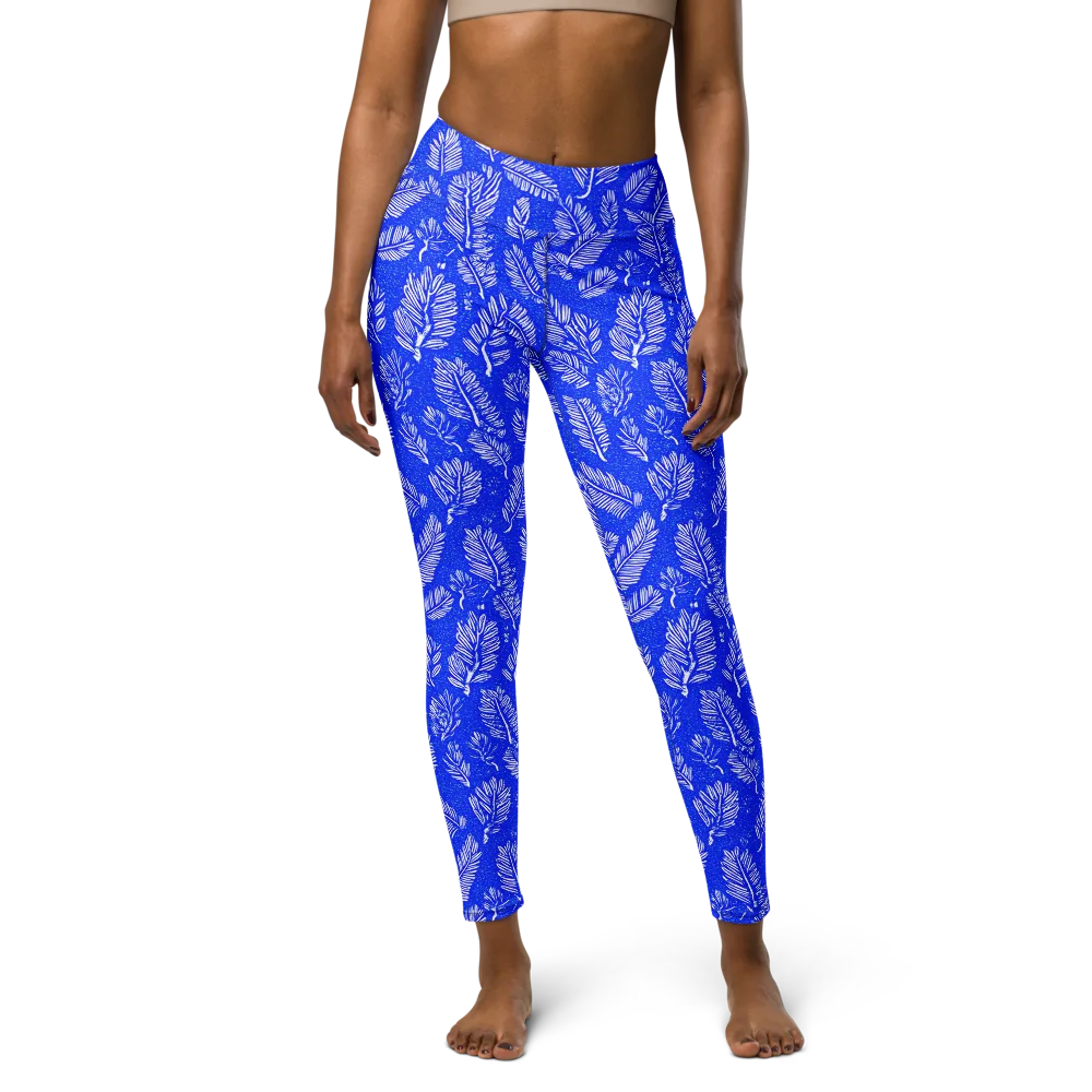 Azure Fronds on Yoga Leggings — Front