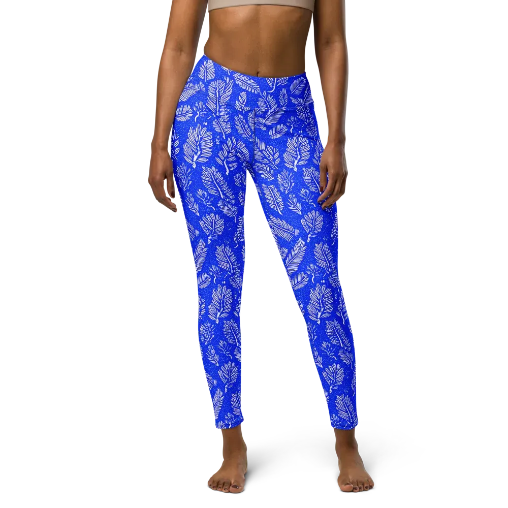 Azure Fronds on Yoga Leggings — Front