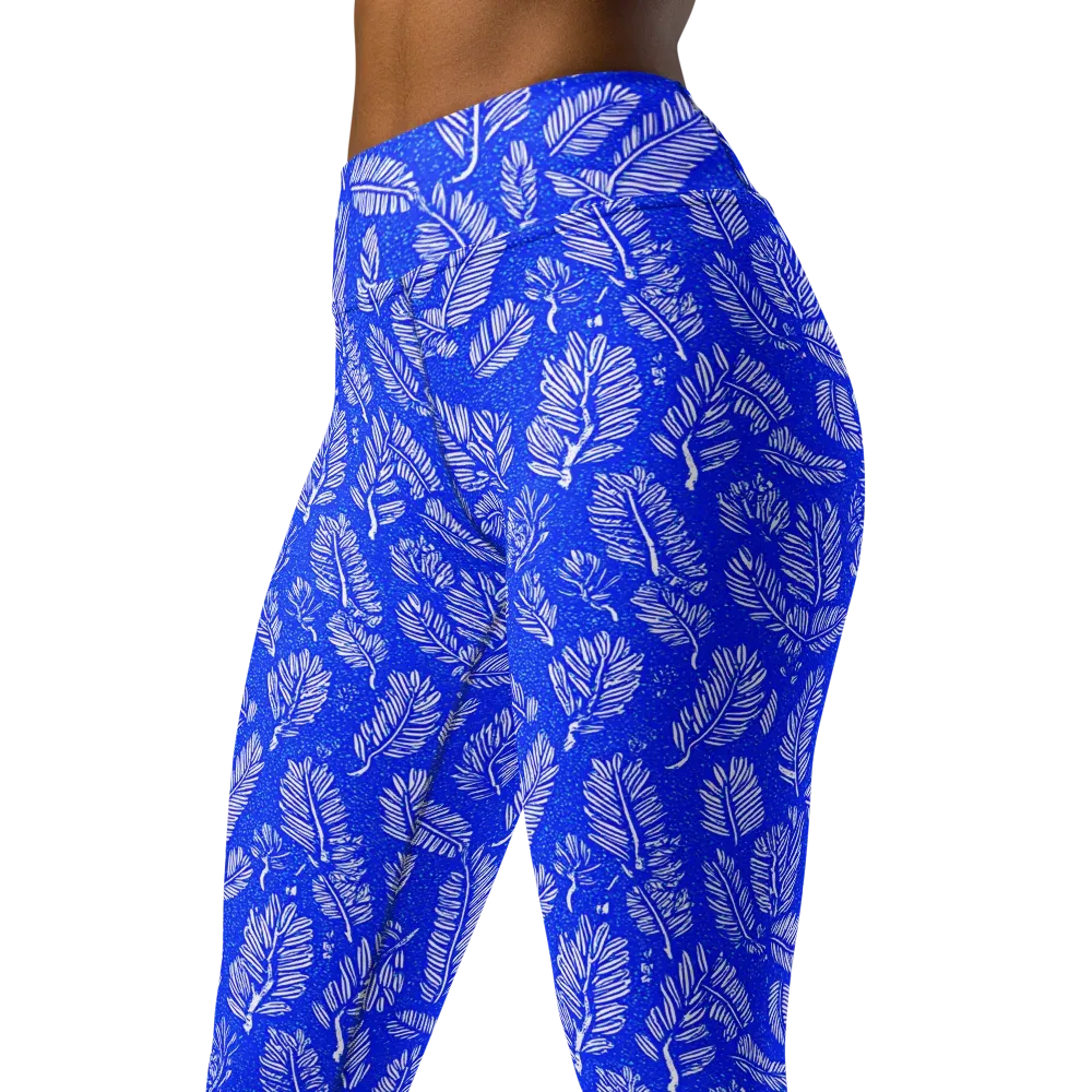 Azure Fronds on Yoga Leggings — Left Front