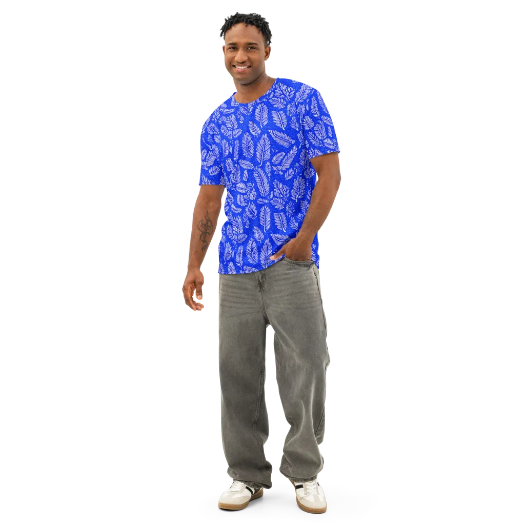 Azure Fronds on Men's Cotton Crew Neck T-Shirt — Front