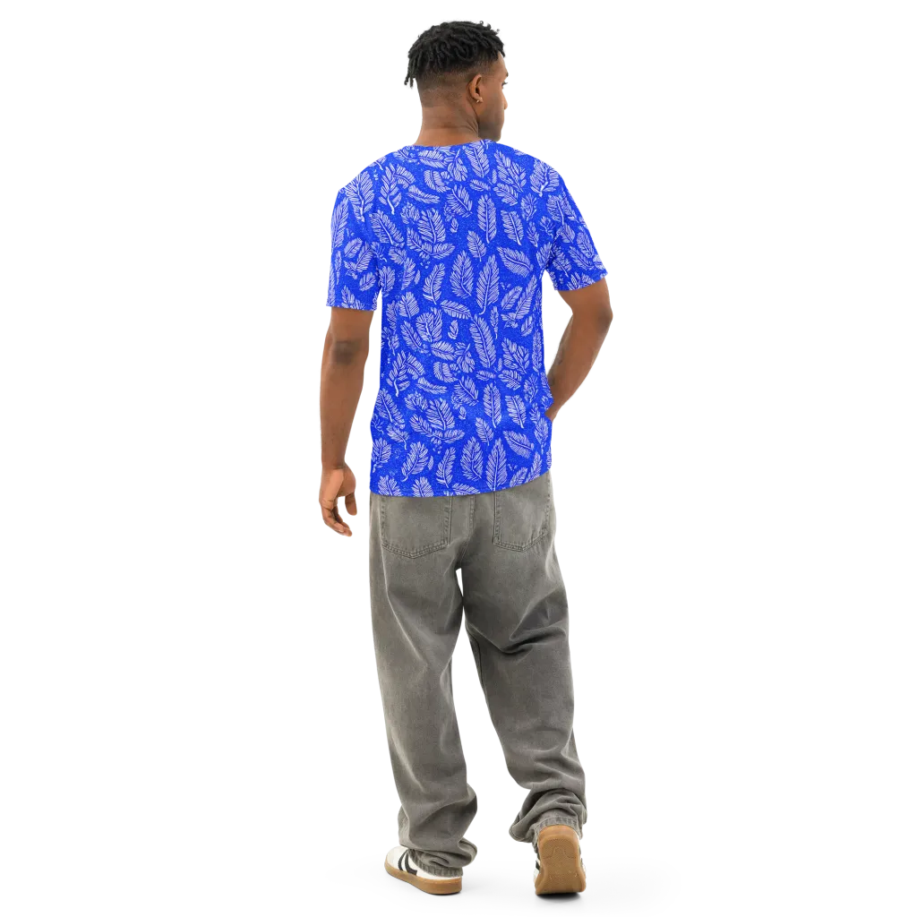 Azure Fronds on Men's Cotton Crew Neck T-Shirt — Back