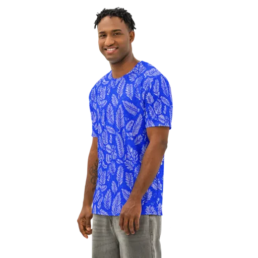 Azure Fronds on a Men's Cotton Crew Neck T-Shirt