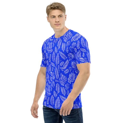 Azure Fronds on a Men's Crew Neck T-Shirt