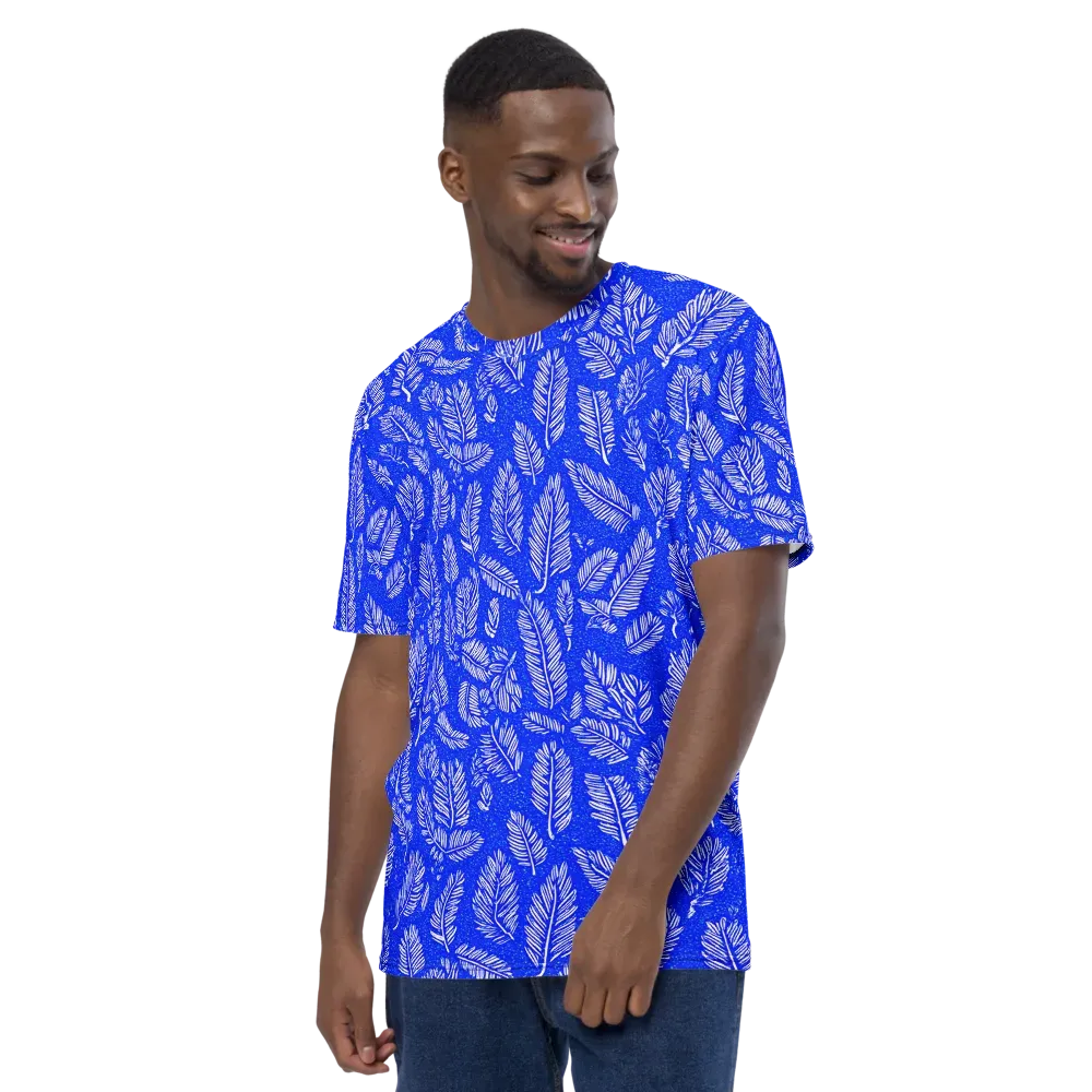 Azure Fronds on Men's Crew Neck T-Shirt — Left