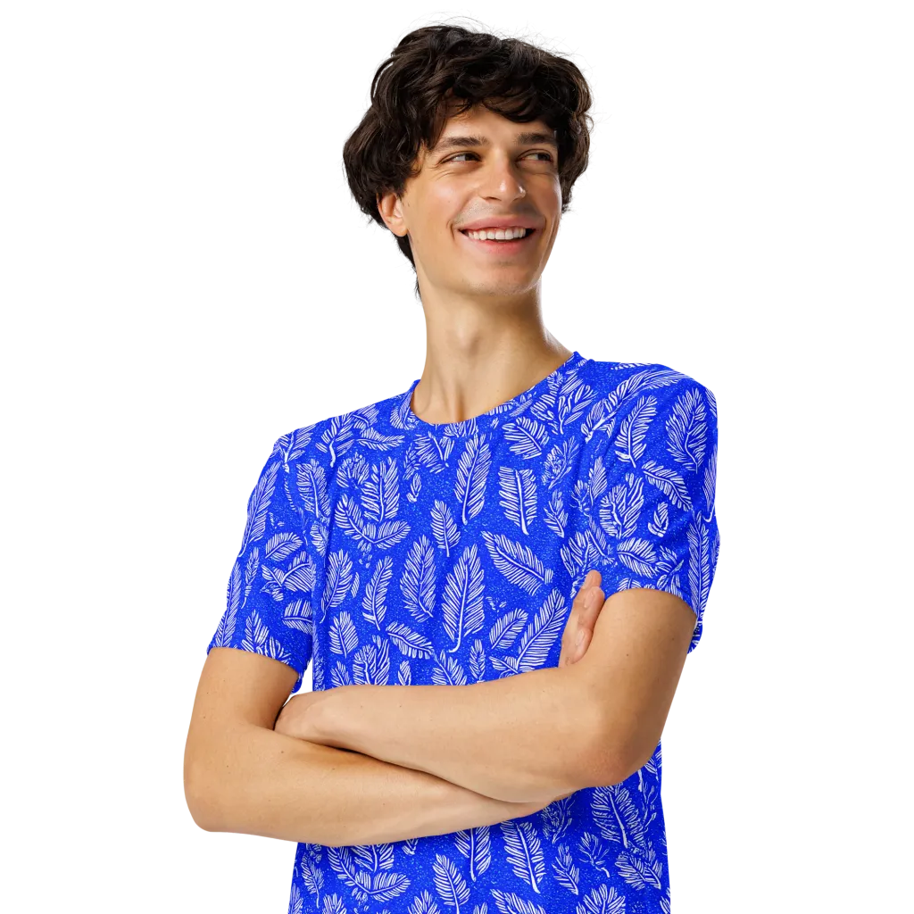 Azure Fronds on Men's Crew Neck T-Shirt — Left Front