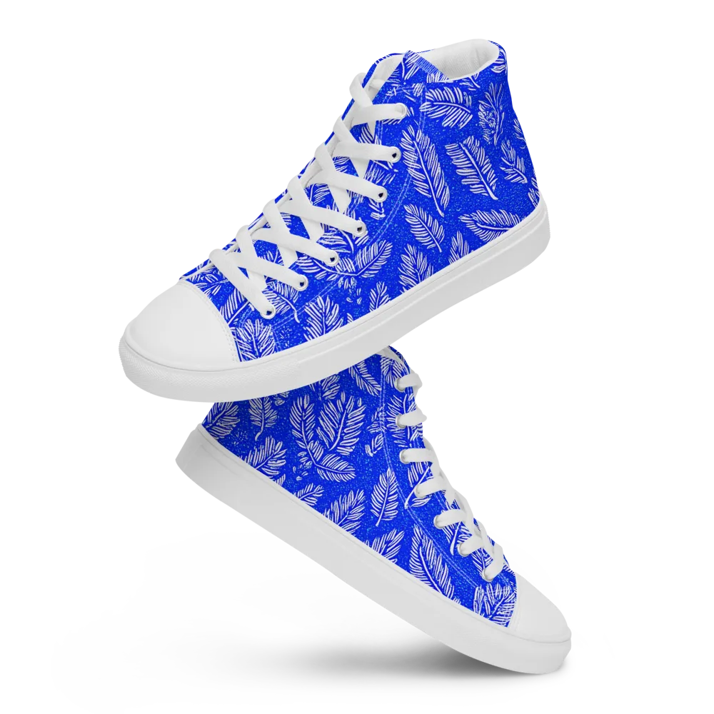 Azure Fronds on Men's High Top Canvas Shoes — Front