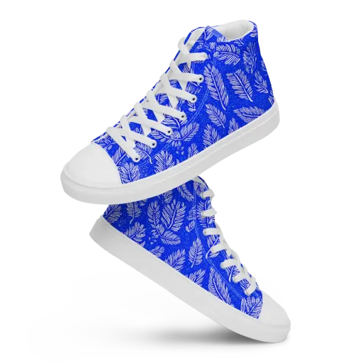 Azure Fronds on a Men's High Top Canvas Shoes