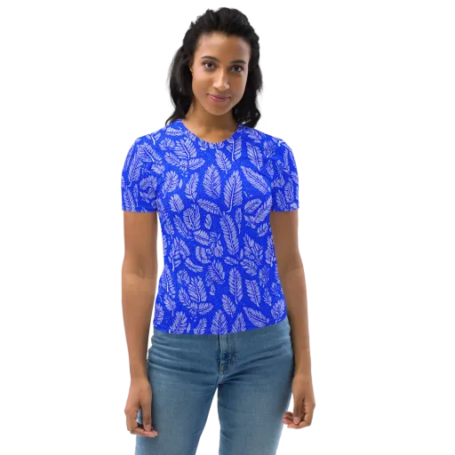 Azure Fronds on a Women's Crew Neck T-Shirt