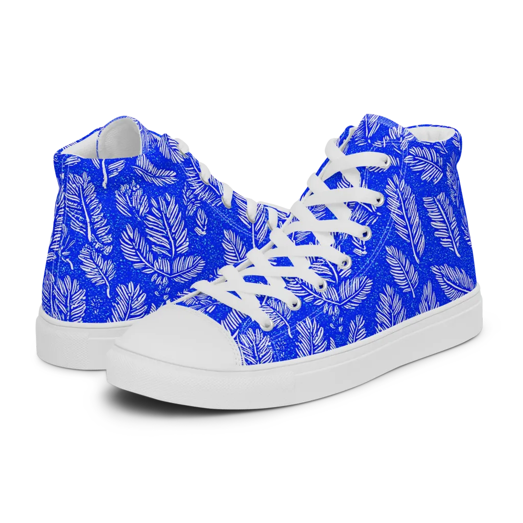 Azure Fronds on Women's High Top Canvas Shoes — Left