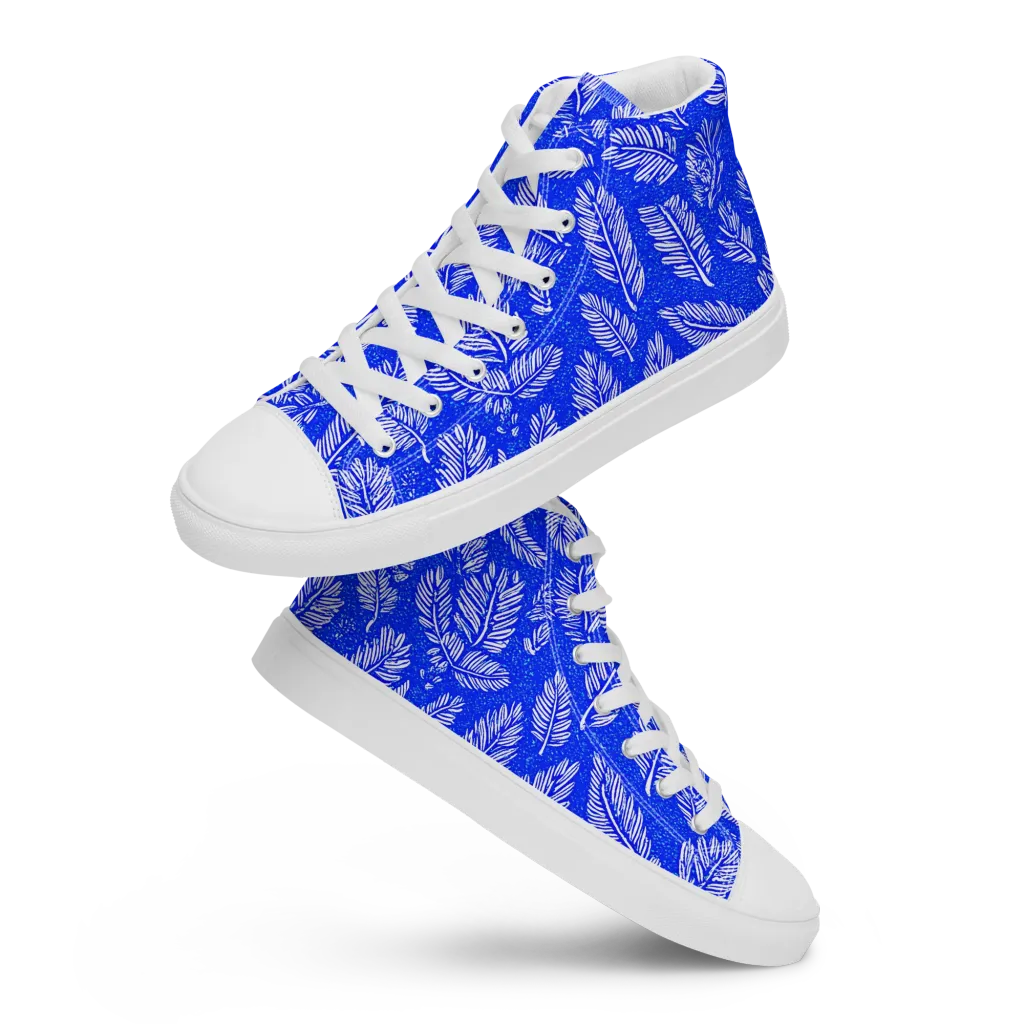 Azure Fronds on Women's High Top Canvas Shoes — Front