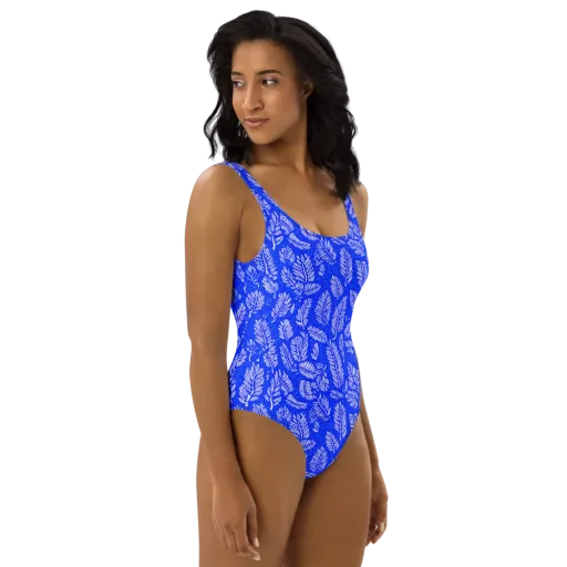 Azure Fronds on a One-Piece Swimsuit