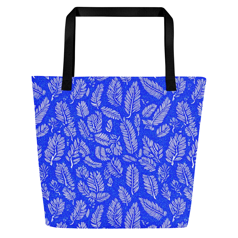 Azure Fronds on Large Tote Bag W/ Pocket — Front