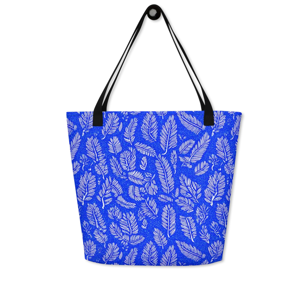 Azure Fronds on Large Tote Bag W/ Pocket — Front