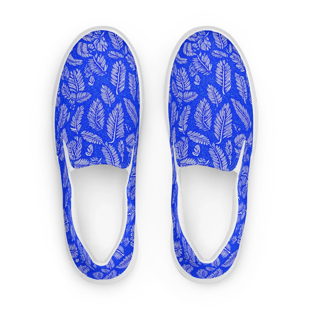 Azure Fronds on Women's Slip-On Canvas Shoes — Front
