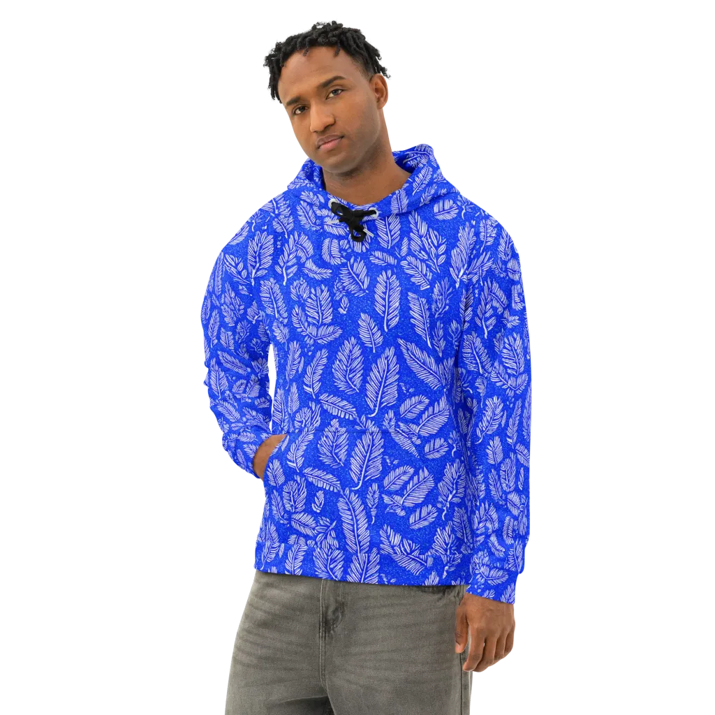 Azure Fronds on Cotton Hoodie — Left Front