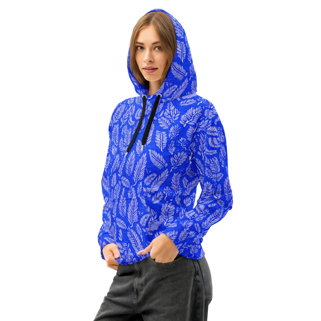 Azure Fronds on Cotton Hoodie — Left Front