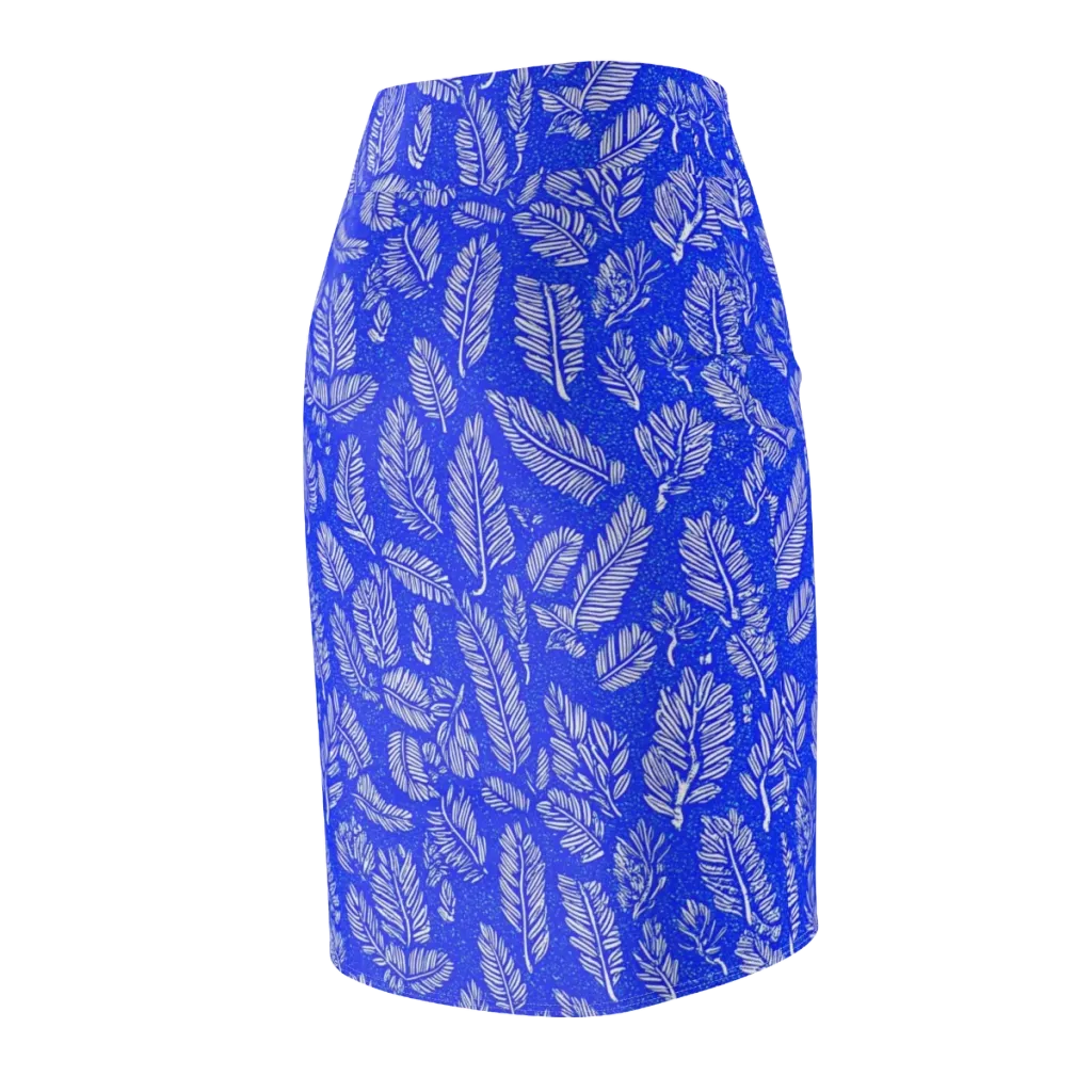 Azure Fronds on Pencil Skirt — Back Side