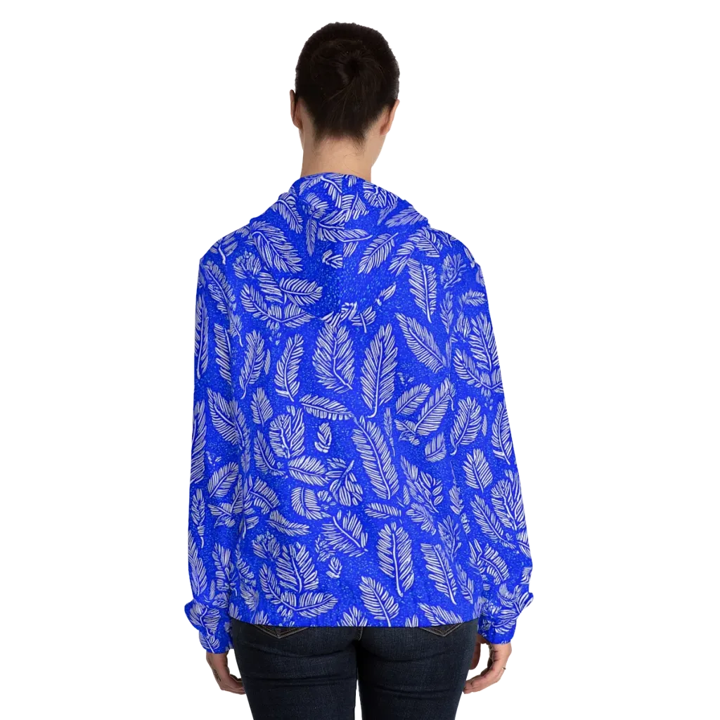 Azure Fronds on Women's Full-Zip Hoodie — Back On Person
