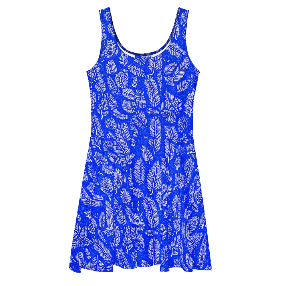 Azure Fronds on Skater Dress — Front