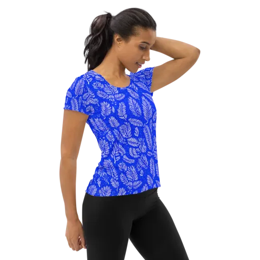 Azure Fronds on a Women's Athletic T-Shirt