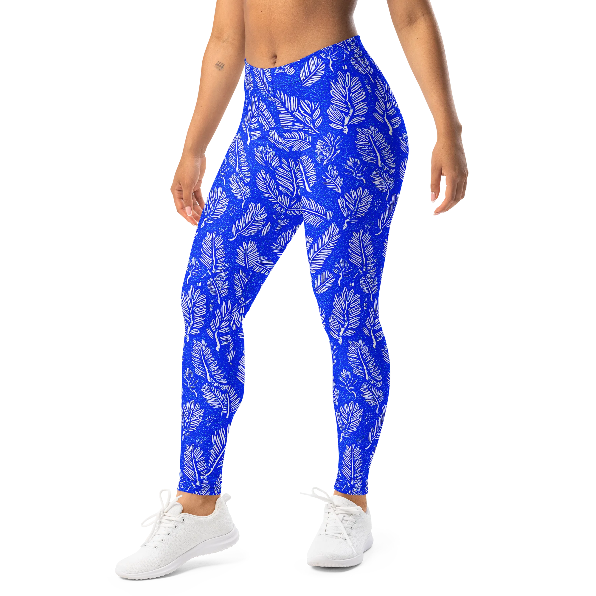 Azure Fronds on Leggings — Left Front