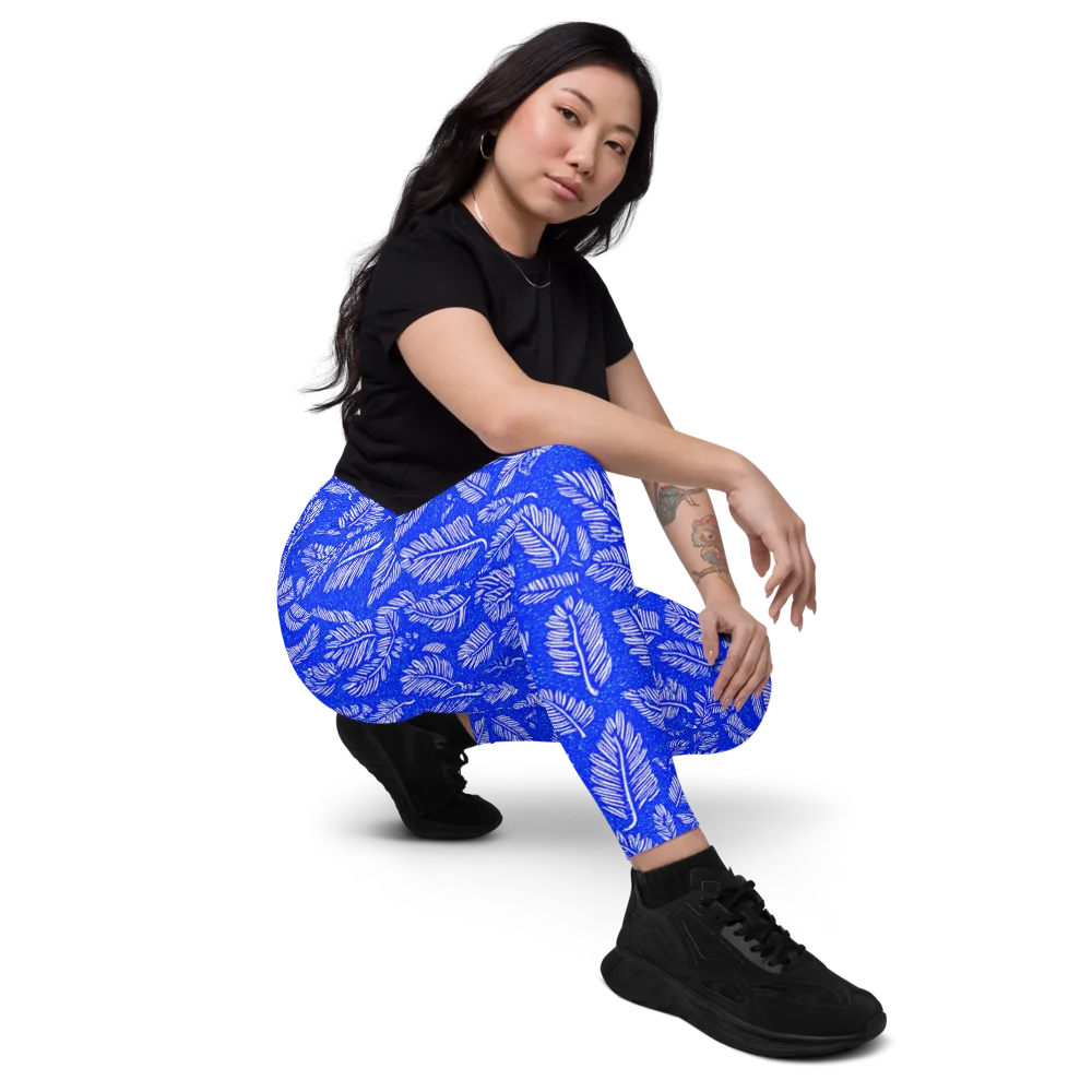 Azure Fronds on Leggings with Pockets — Right Front