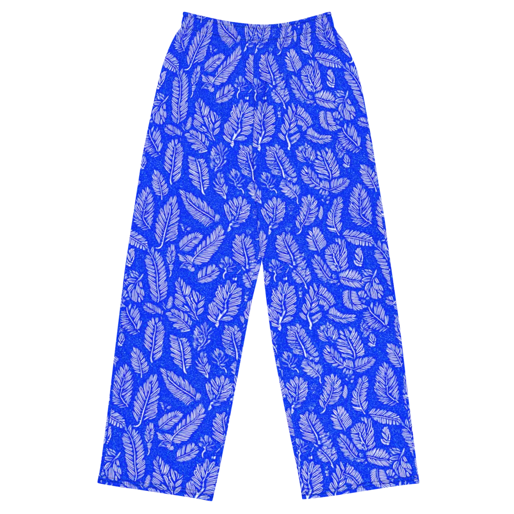 Azure Fronds on Wide-Leg Pants — Front