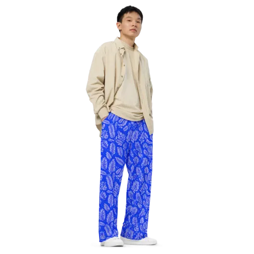 Azure Fronds on a Wide-Leg Pants