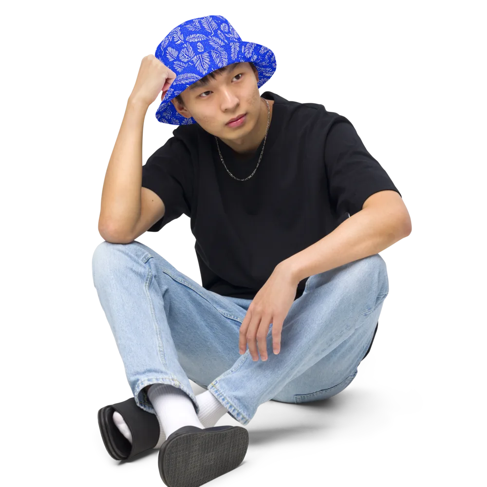 Azure Fronds on Reversible Bucket Hat — Front 2 Inside