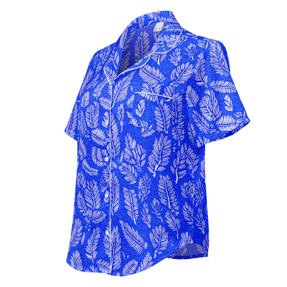Azure Fronds on Women's Short Sleeve Pajama Top — Left Front
