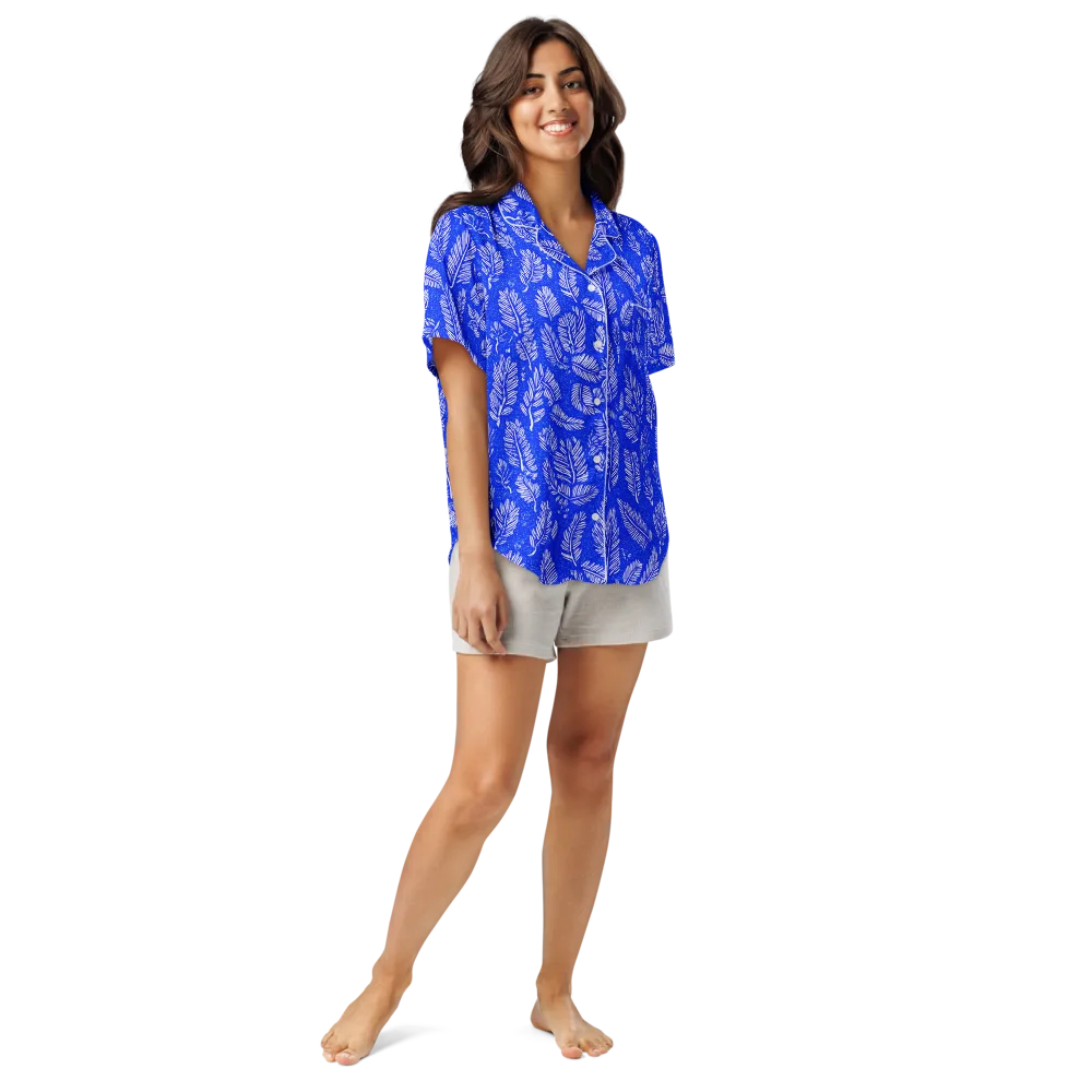 Azure Fronds on Women's Short Sleeve Pajama Top — Front
