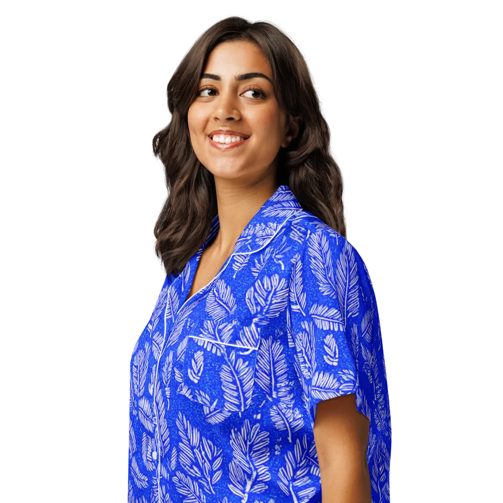 Azure Fronds on Women's Short Sleeve Pajama Top — Left Front
