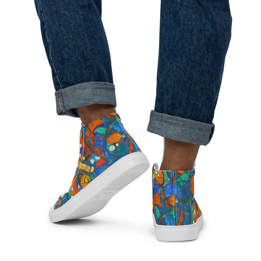 Liquid Ember on Men's High Top Canvas Shoes — Back