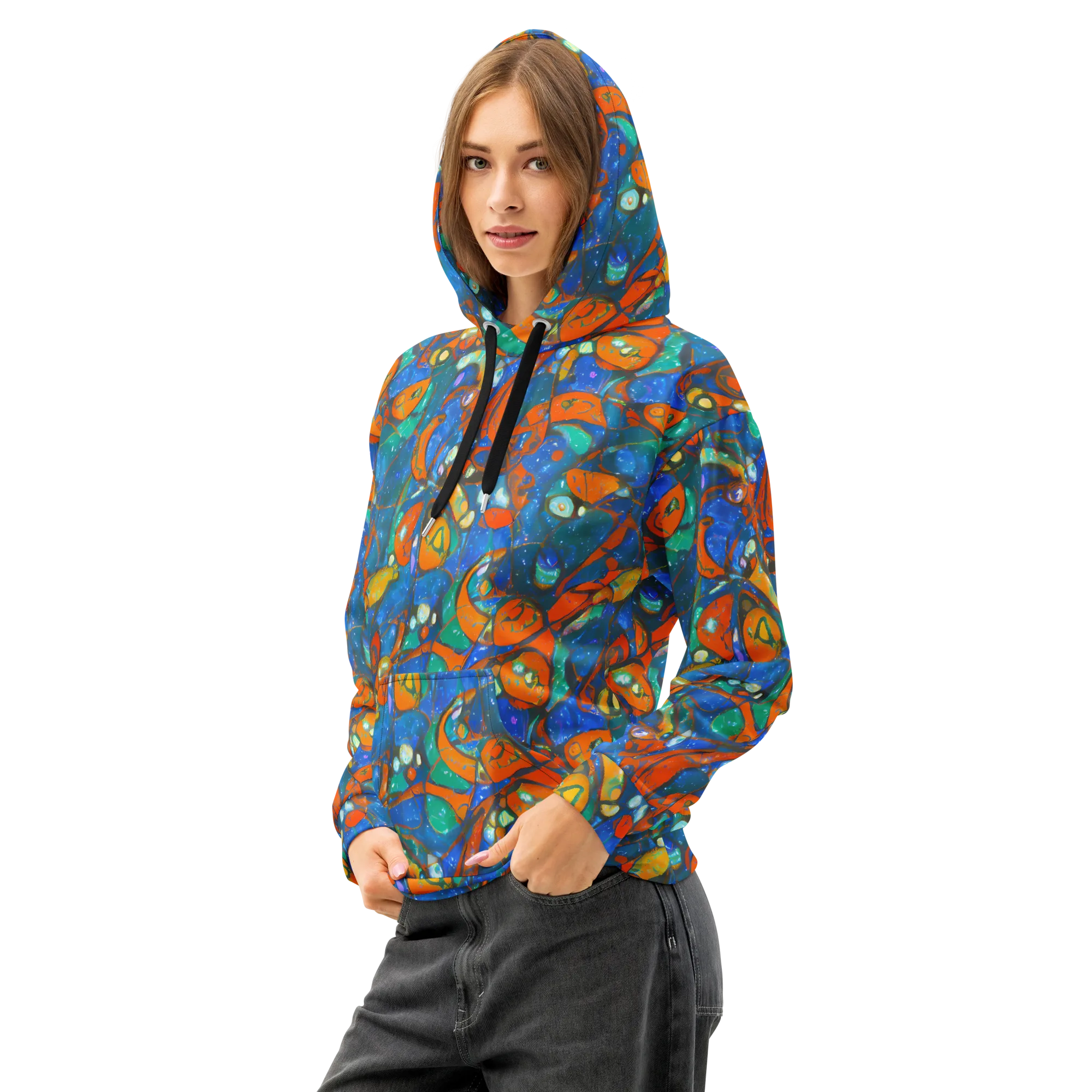 Liquid Ember on Cotton Hoodie — Left Front
