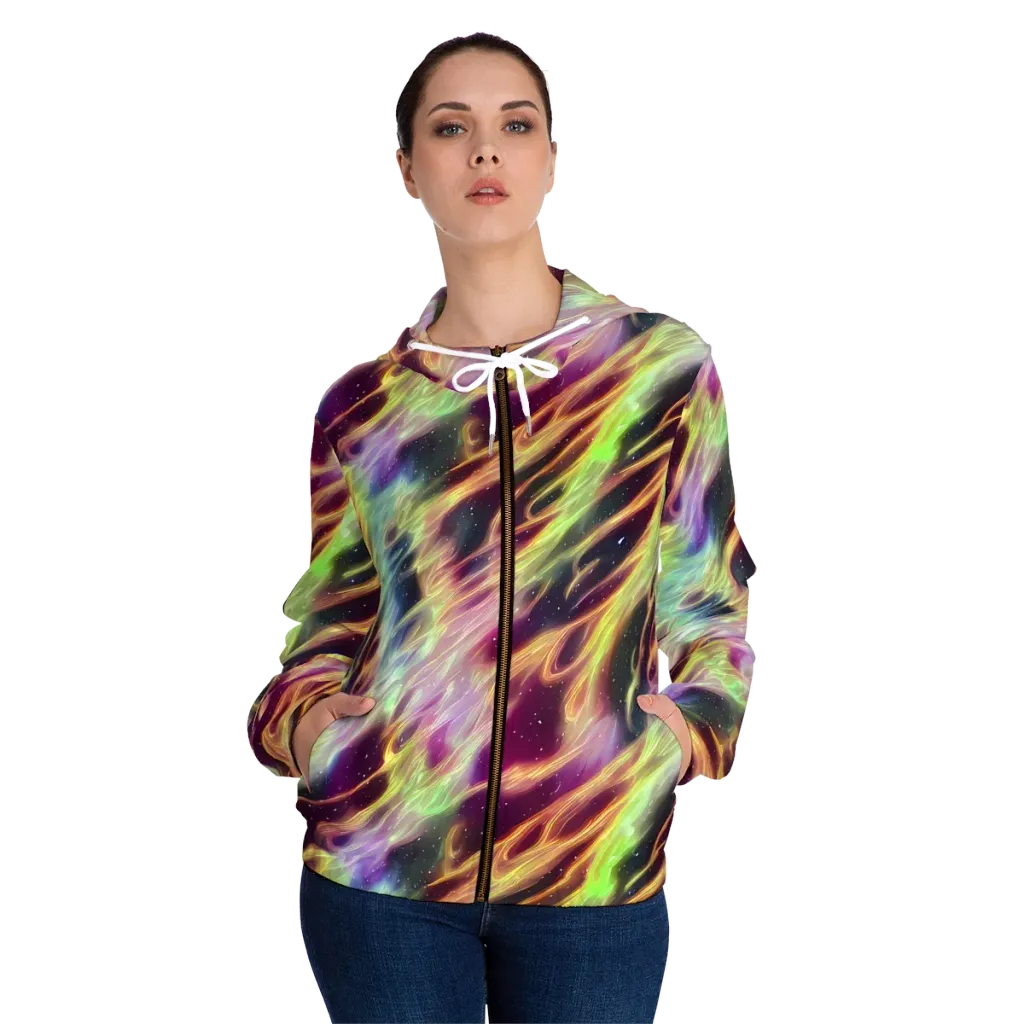Supernova Silk on Women's Full-Zip Hoodie — Front On Person