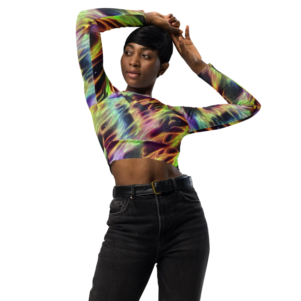 Supernova Silk on Long Sleeve Crop Top — Front