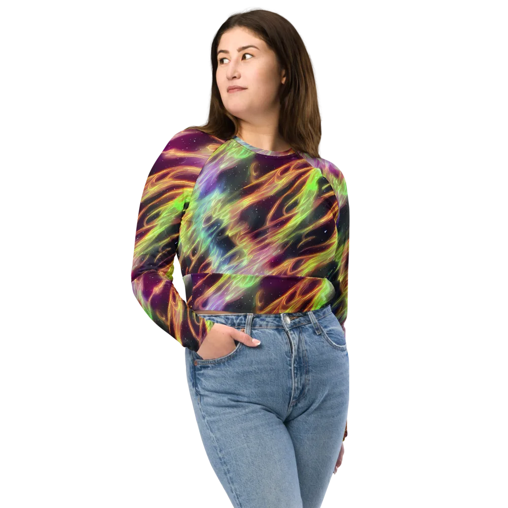 Supernova Silk on Long Sleeve Crop Top — Front