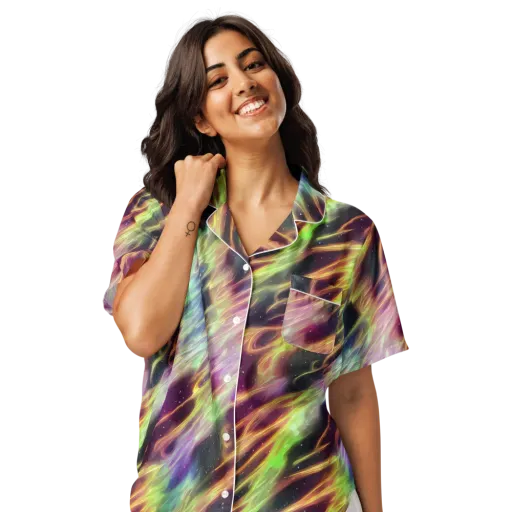 Supernova Silk on a Women's Short Sleeve Pajama Top
