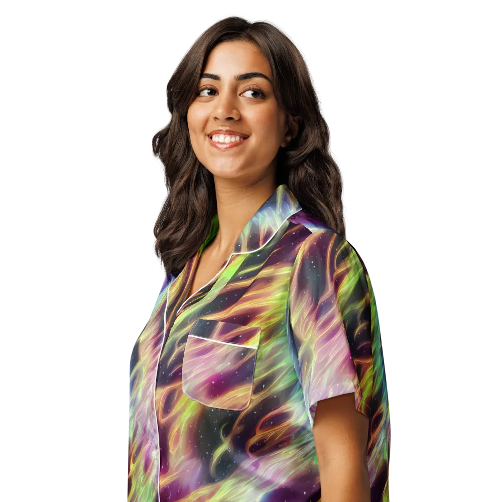 Supernova Silk on Women's Short Sleeve Pajama Top — Left Front