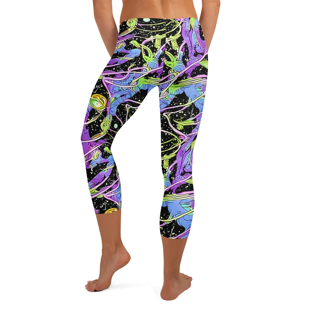 Neon Garden Afterdark on Capri Leggings — Back