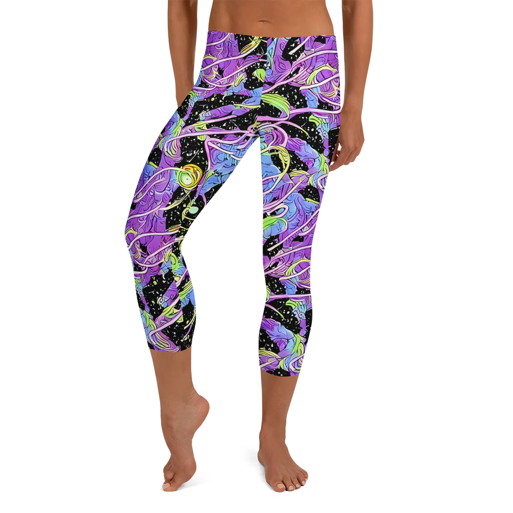Neon Garden Afterdark on Capri Leggings — Front