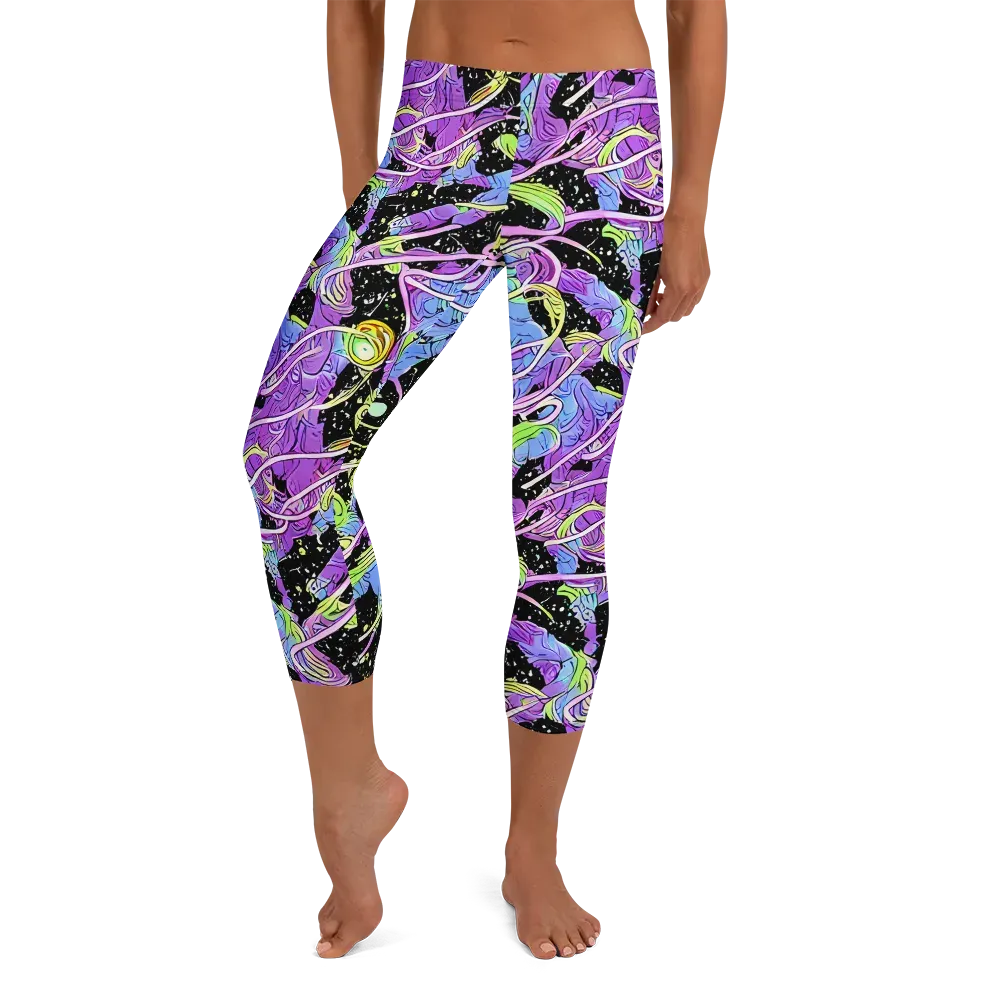 Neon Garden Afterdark on Capri Leggings — Front