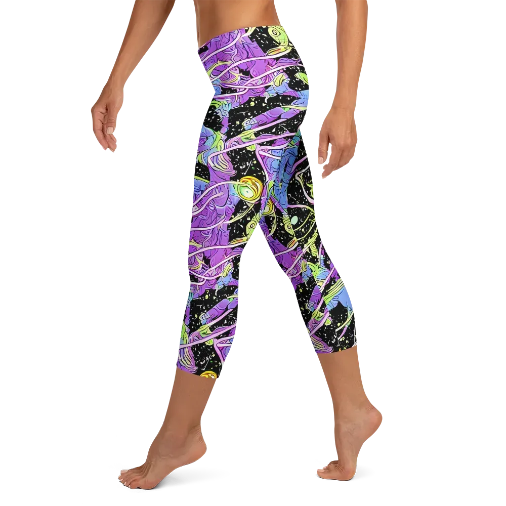 Neon Garden Afterdark on Capri Leggings — Left